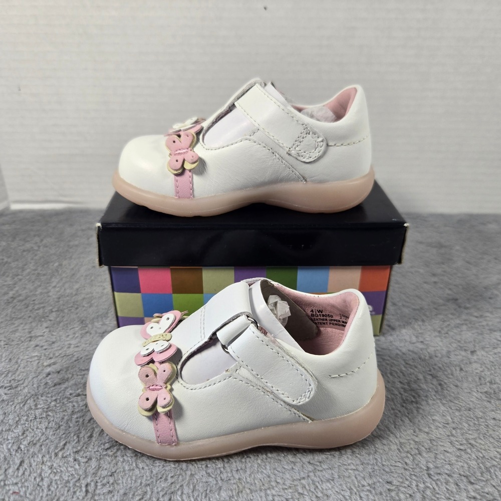 Stride Rite Leslie Stage 3 White Pink Butterfly Leather Walking Shoes 4.5W New